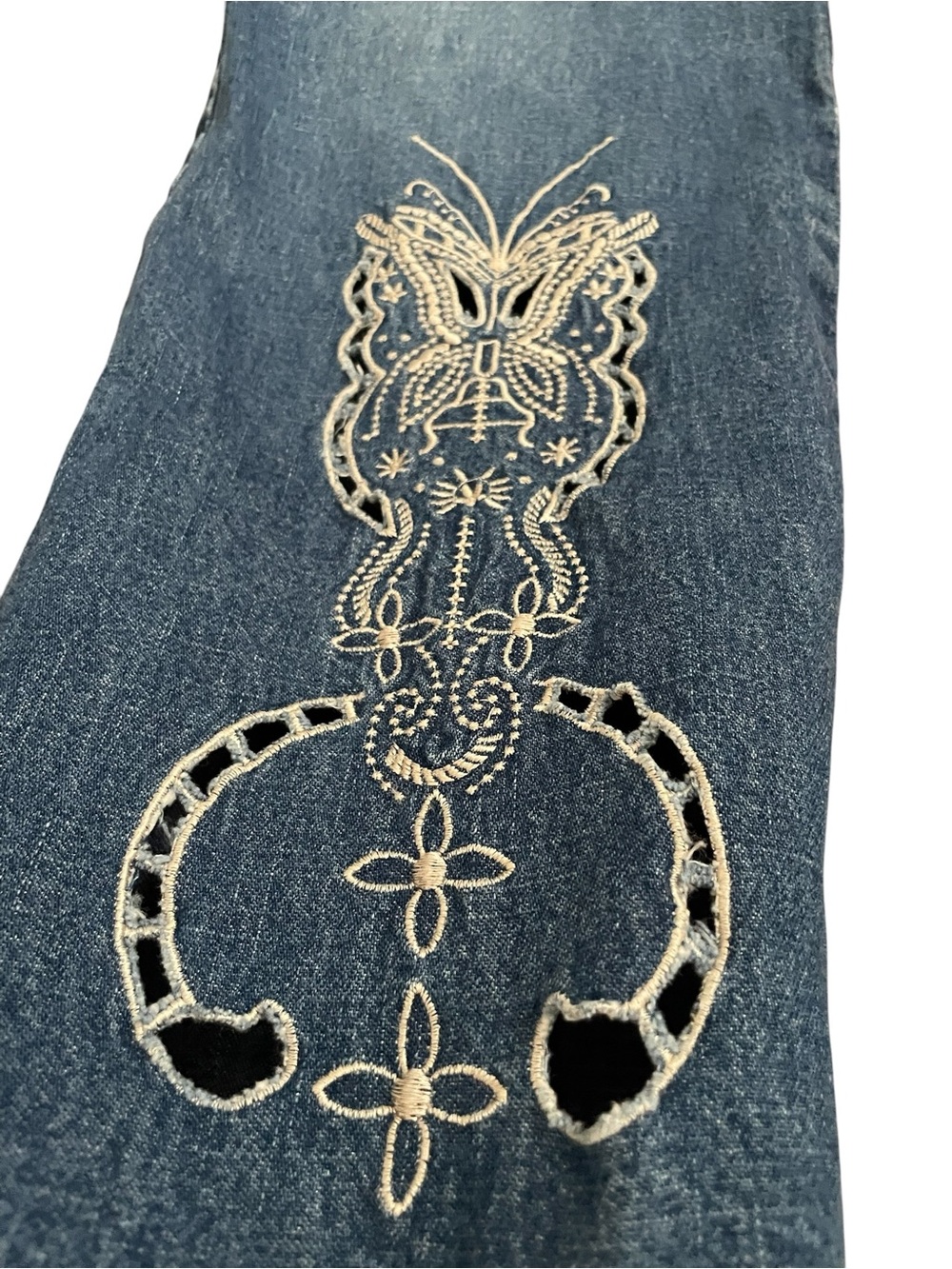 Vintage Clio Butterfly Embroidered Cut Out Straight Leg Jeans Size 8 Cottagecore - Picture 4 of 8